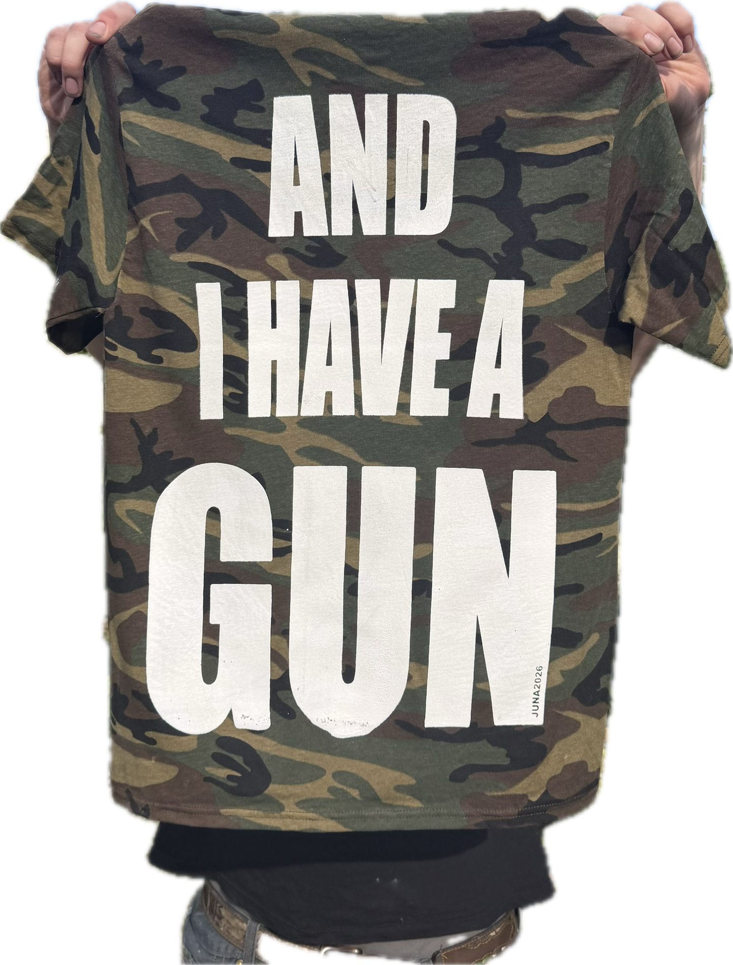 CAMO Fat Retard Faggot And I Have A Gun T-Shirt Black HARDCORE THOUGHTS X JUNA COLLAB